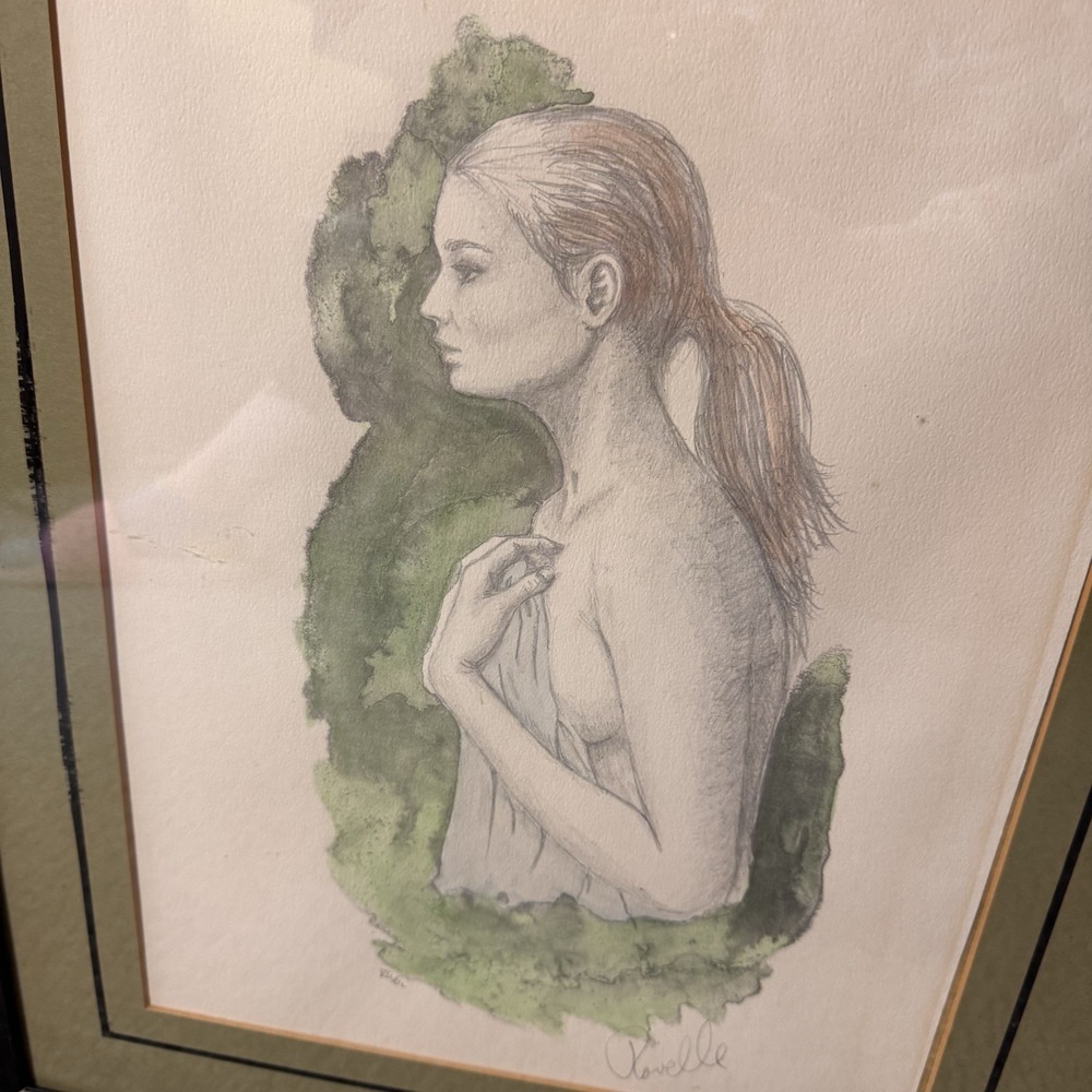 Vintage Ravelle Numbered 7/150 Woman Portrait Art Original Litho "Nude" Pencil